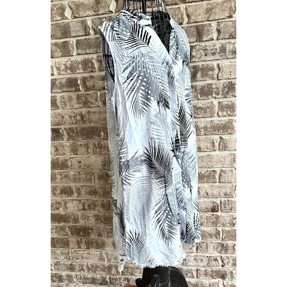 Cloth & Stone Palm Print Dress Medium Hi Low Fringed Raw Hem Front Back … - Picture 4 of 12